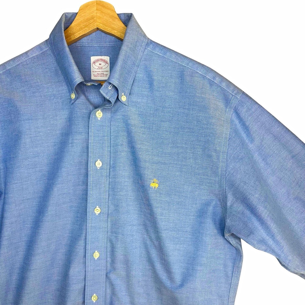 Brooks Brothers 346 Men's M Blue Non-Iron Supima Cotton Button-Down Shirt Logo